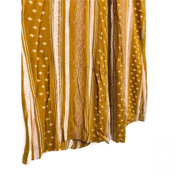 Free People Boho Printed Striped Wide Leg Belted Pants, Gold - Size 6 - Picture 4 of 8